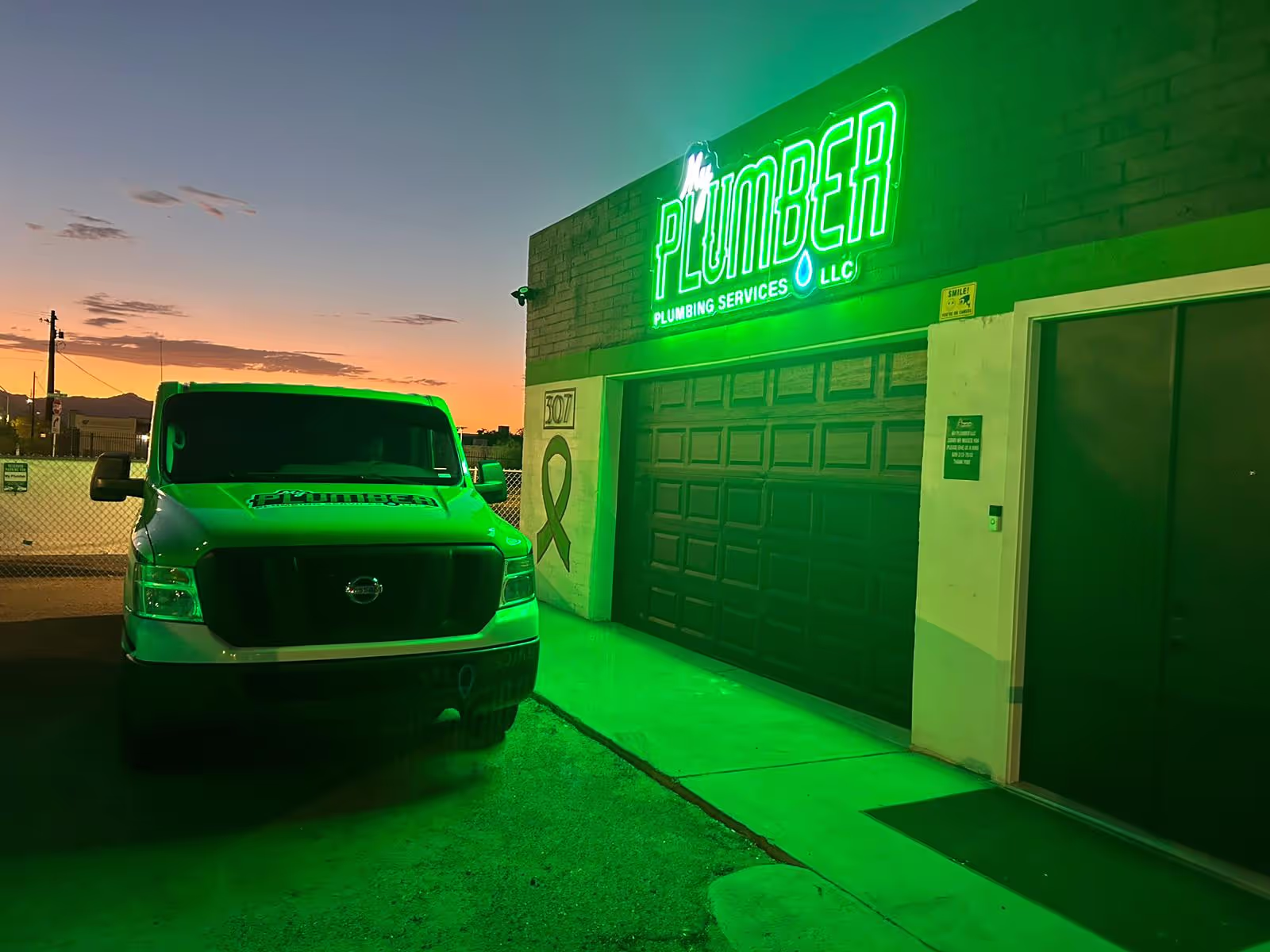 My Plumber headquarters at night, 307 E Grant Rd, Tucson